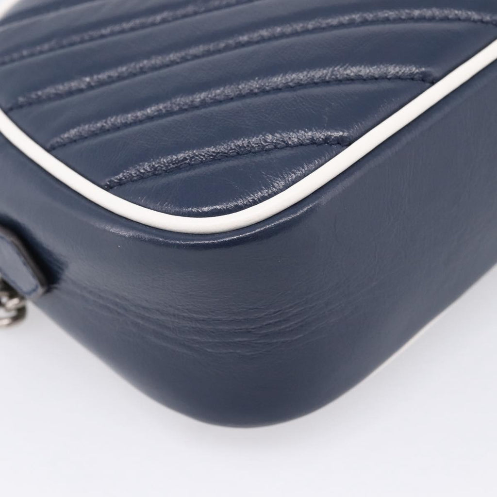 GUCCI GG Marmont Chain Shoulder Bag Leather Navy Silver 447632 Auth ep16656V