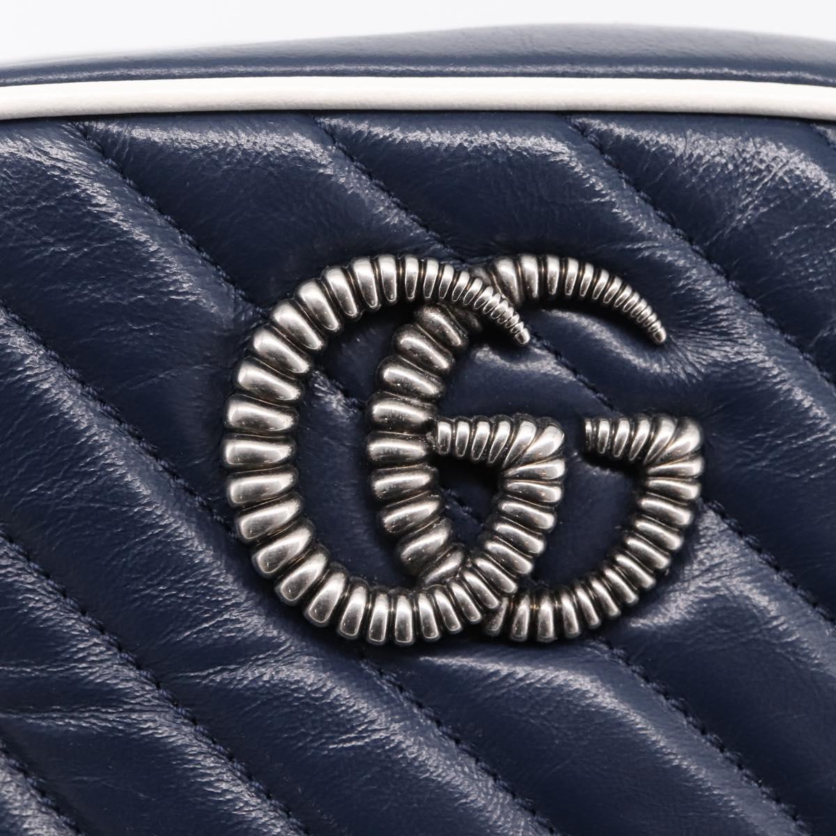 GUCCI GG Marmont Chain Shoulder Bag Leather Navy Silver 447632 Auth ep16656V