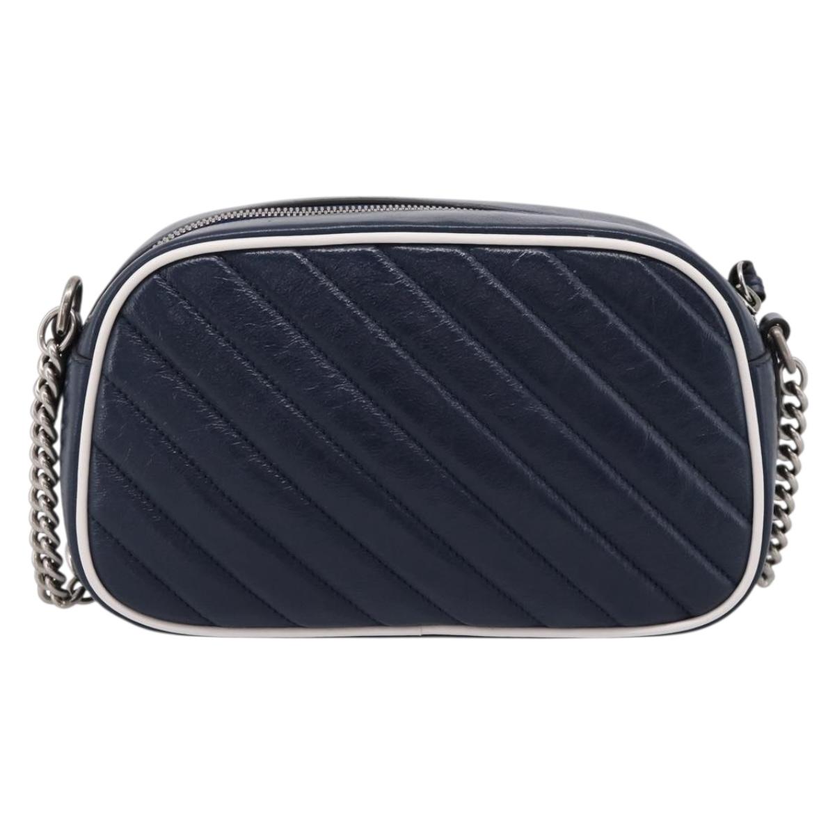 GUCCI GG Marmont Chain Shoulder Bag Leather Navy Silver 447632 Auth ep16656V