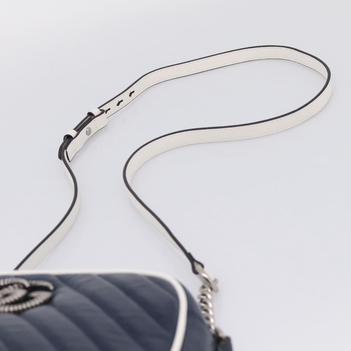 GUCCI GG Marmont Chain Shoulder Bag Leather Navy Silver 447632 Auth ep16656V