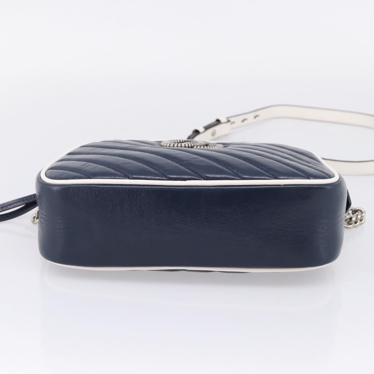 GUCCI GG Marmont Chain Shoulder Bag Leather Navy Silver 447632 Auth ep16656V