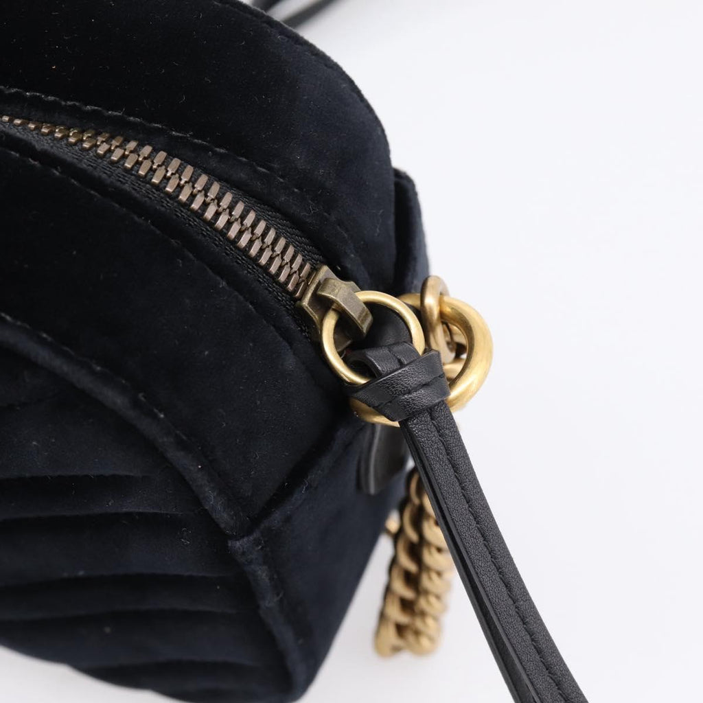 GUCCI GG Marmont Chain Shoulder Bag Velor Black Gold Tone 447632 Auth ep16678M