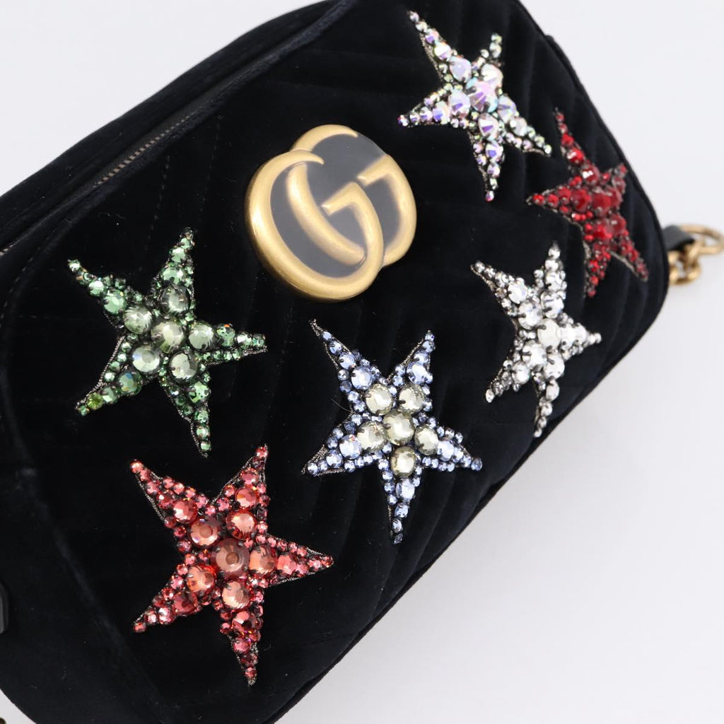 GUCCI GG Marmont Chain Shoulder Bag Velor Black Gold Tone 447632 Auth ep16678M