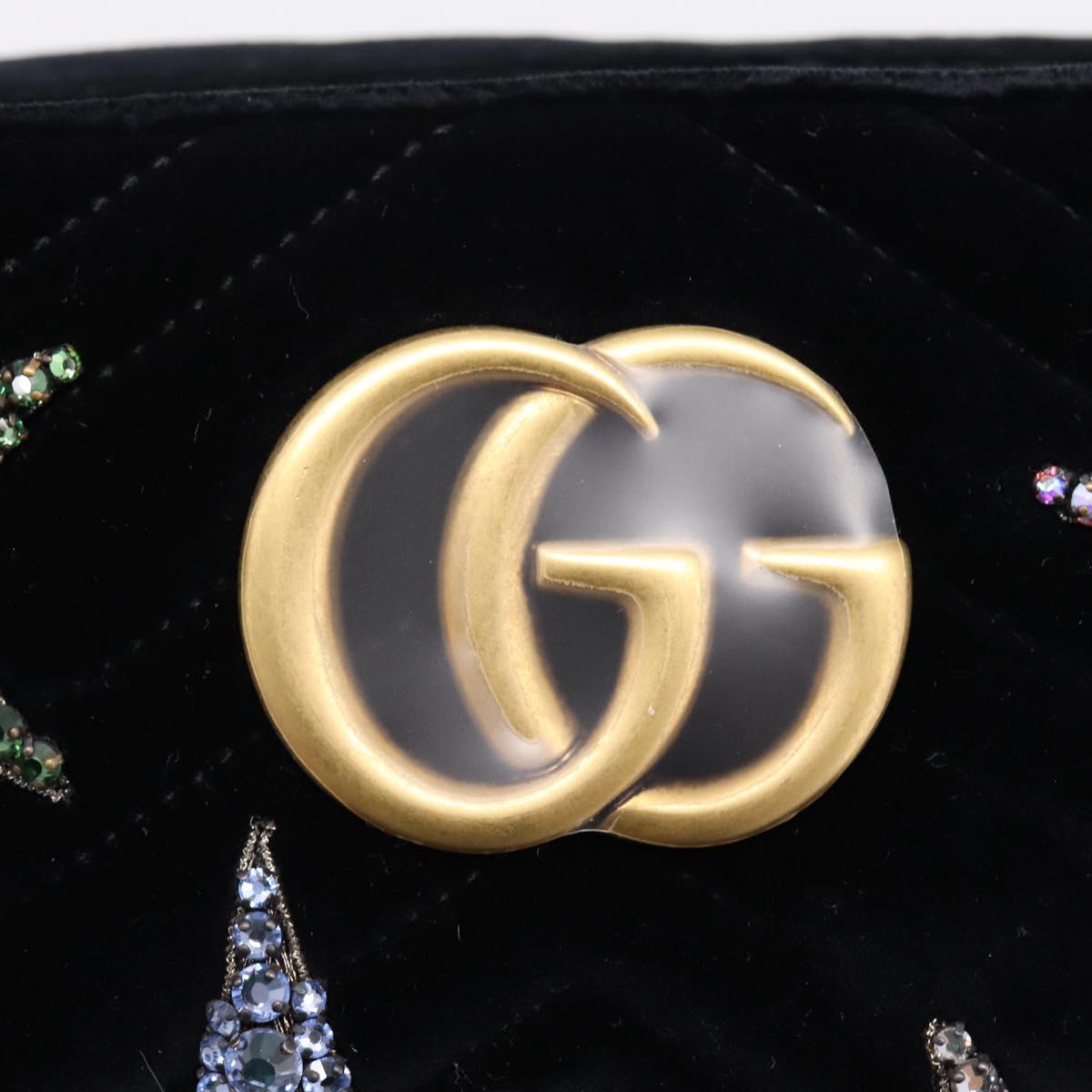 GUCCI GG Marmont Chain Shoulder Bag Velor Black Gold Tone 447632 Auth ep16678M
