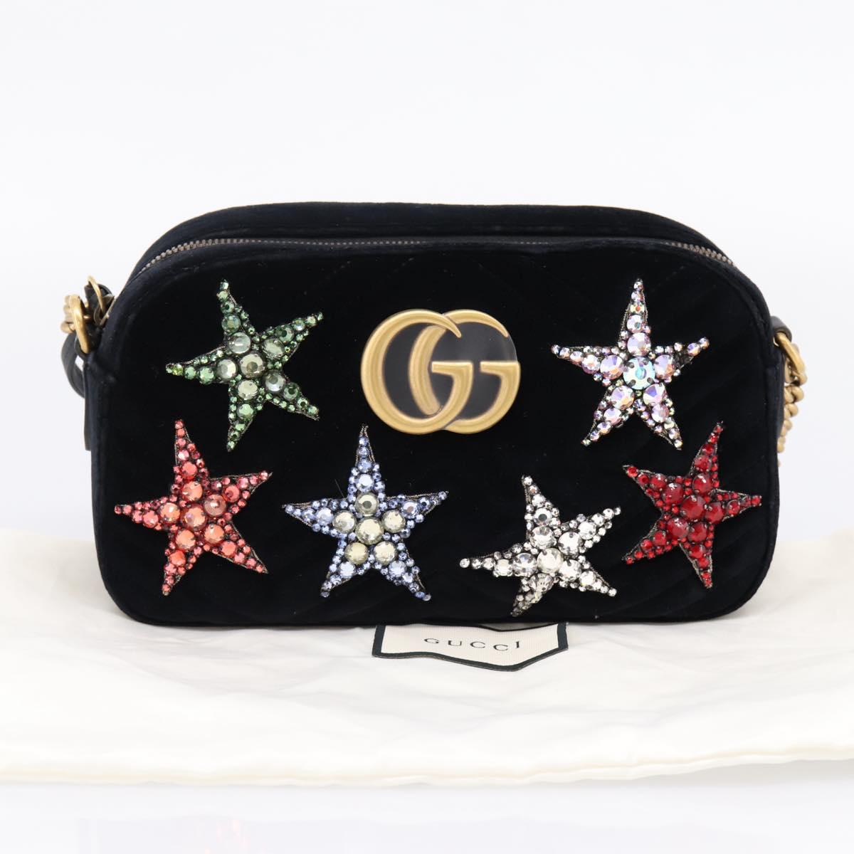 GUCCI GG Marmont Chain Shoulder Bag Velor Black Gold Tone 447632 Auth ep16678M