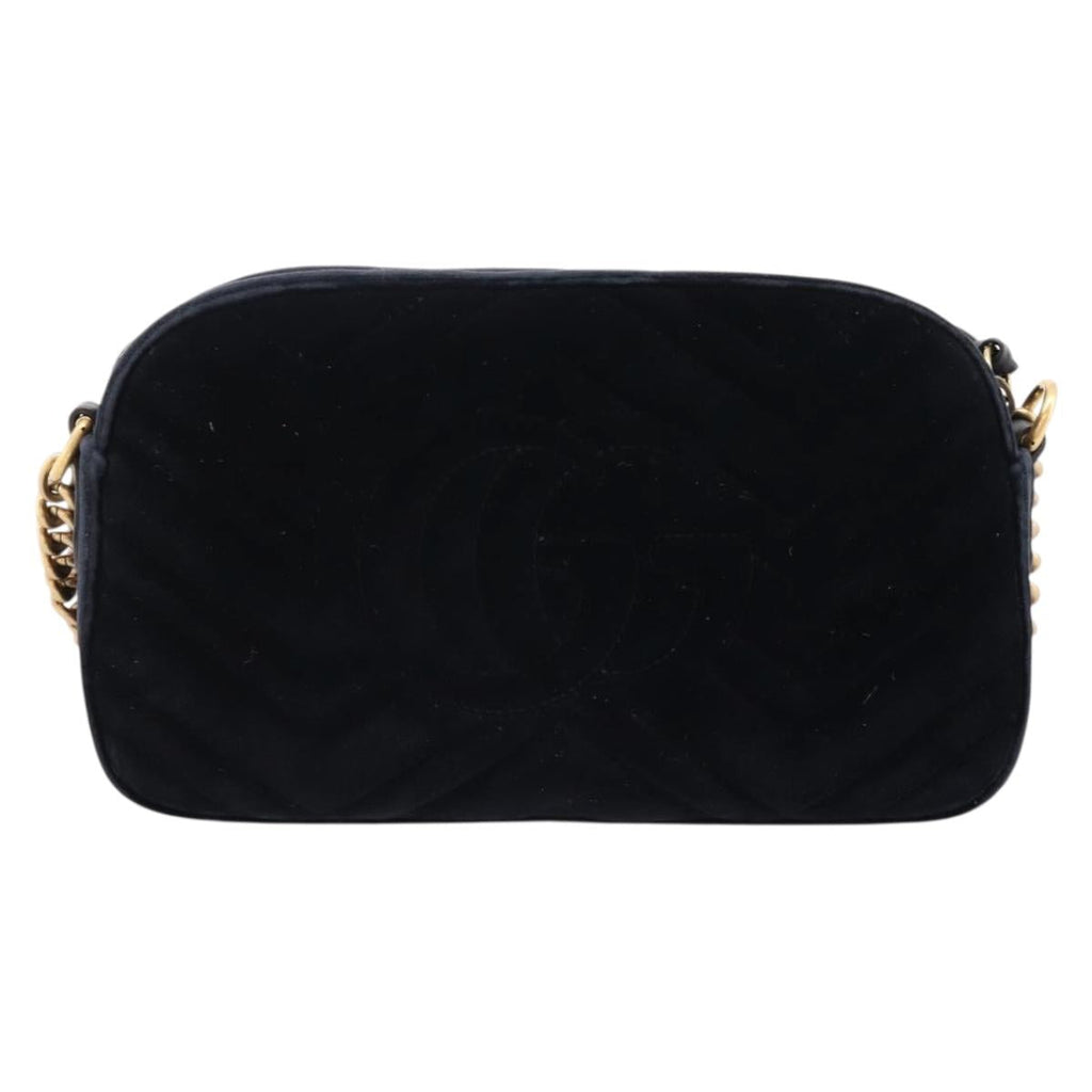 GUCCI GG Marmont Chain Shoulder Bag Velor Black Gold Tone 447632 Auth ep16678M