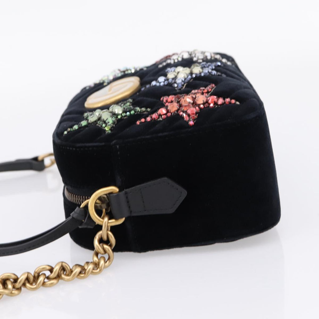 GUCCI GG Marmont Chain Shoulder Bag Velor Black Gold Tone 447632 Auth ep16678M