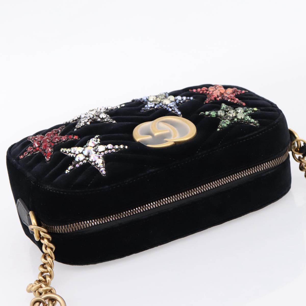 GUCCI GG Marmont Chain Shoulder Bag Velor Black Gold Tone 447632 Auth ep16678M