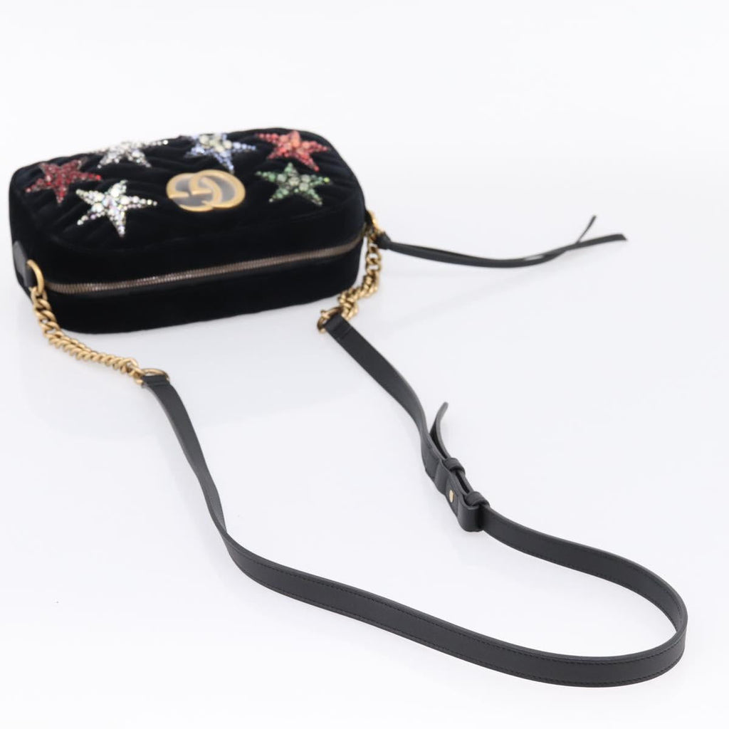 GUCCI GG Marmont Chain Shoulder Bag Velor Black Gold Tone 447632 Auth ep16678M