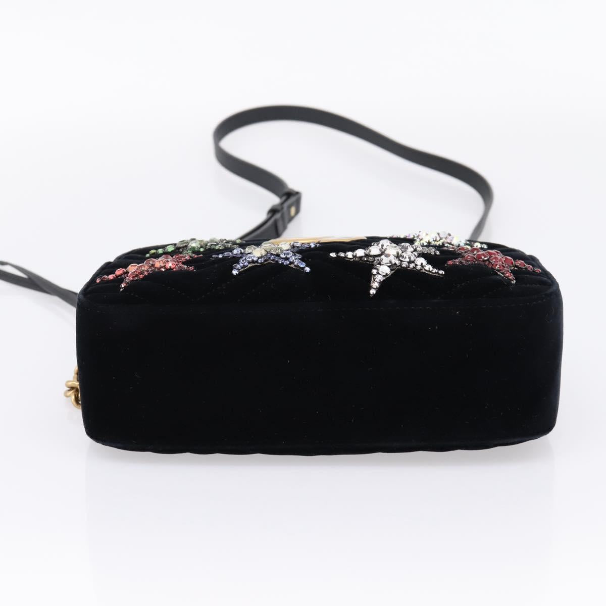 GUCCI GG Marmont Chain Shoulder Bag Velor Black Gold Tone 447632 Auth ep16678M