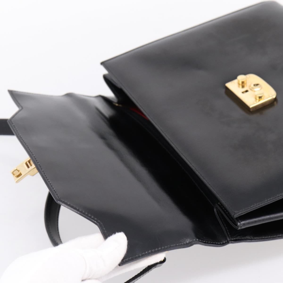 GUCCI Hand Bag Leather 2way Black Gold Tone Auth ep16693A