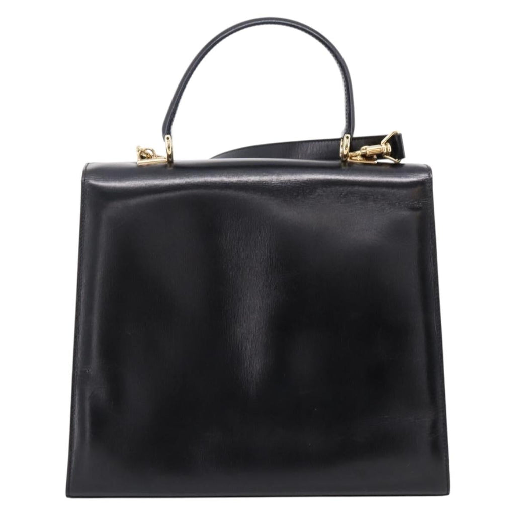 GUCCI Hand Bag Leather 2way Black Gold Tone Auth ep16693A