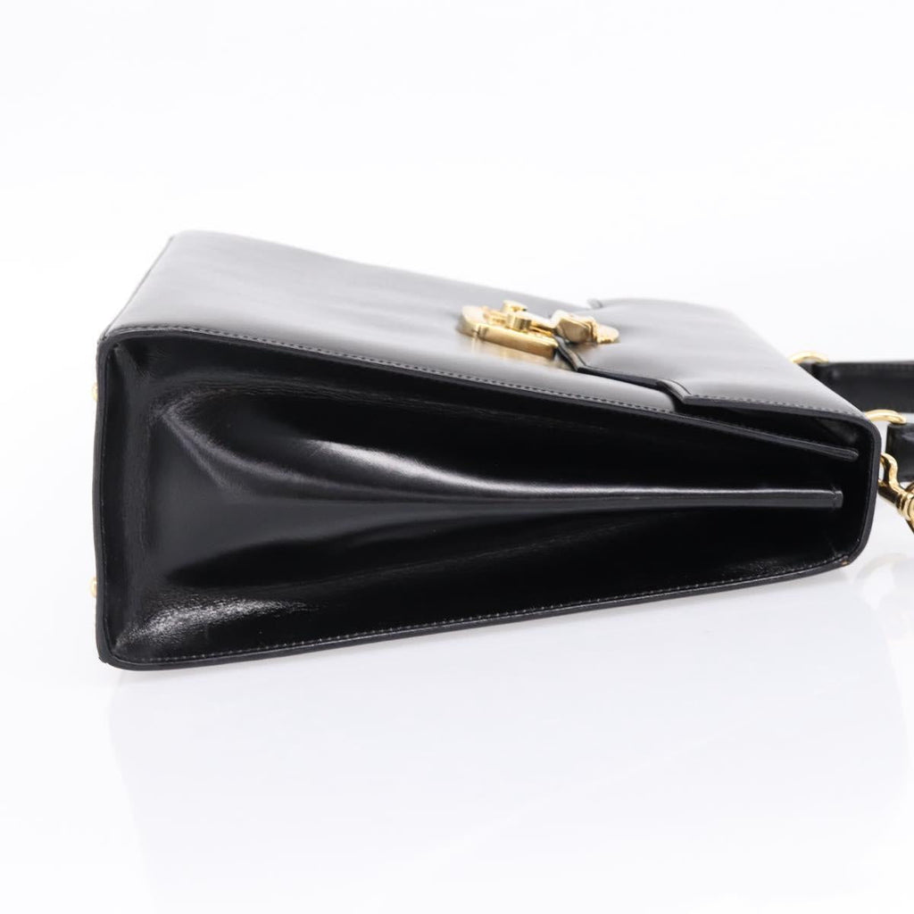 GUCCI Hand Bag Leather 2way Black Gold Tone Auth ep16693A