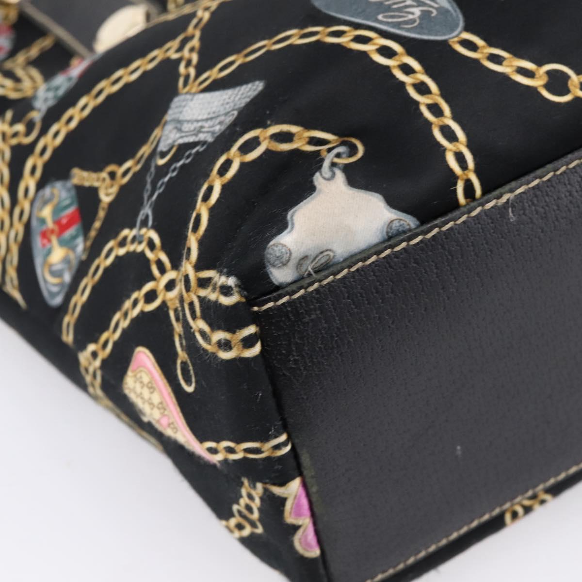 GUCCI Tote Bag Satin Black Gold 253009 Auth ep16818
