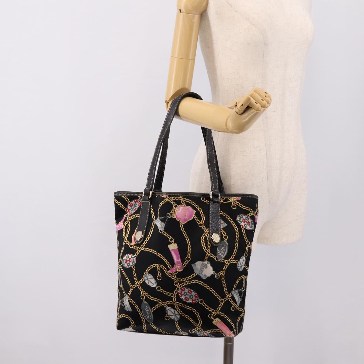 GUCCI Tote Bag Satin Black Gold 253009 Auth ep16818