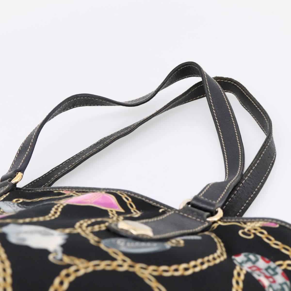 GUCCI Tote Bag Satin Black Gold 253009 Auth ep16818