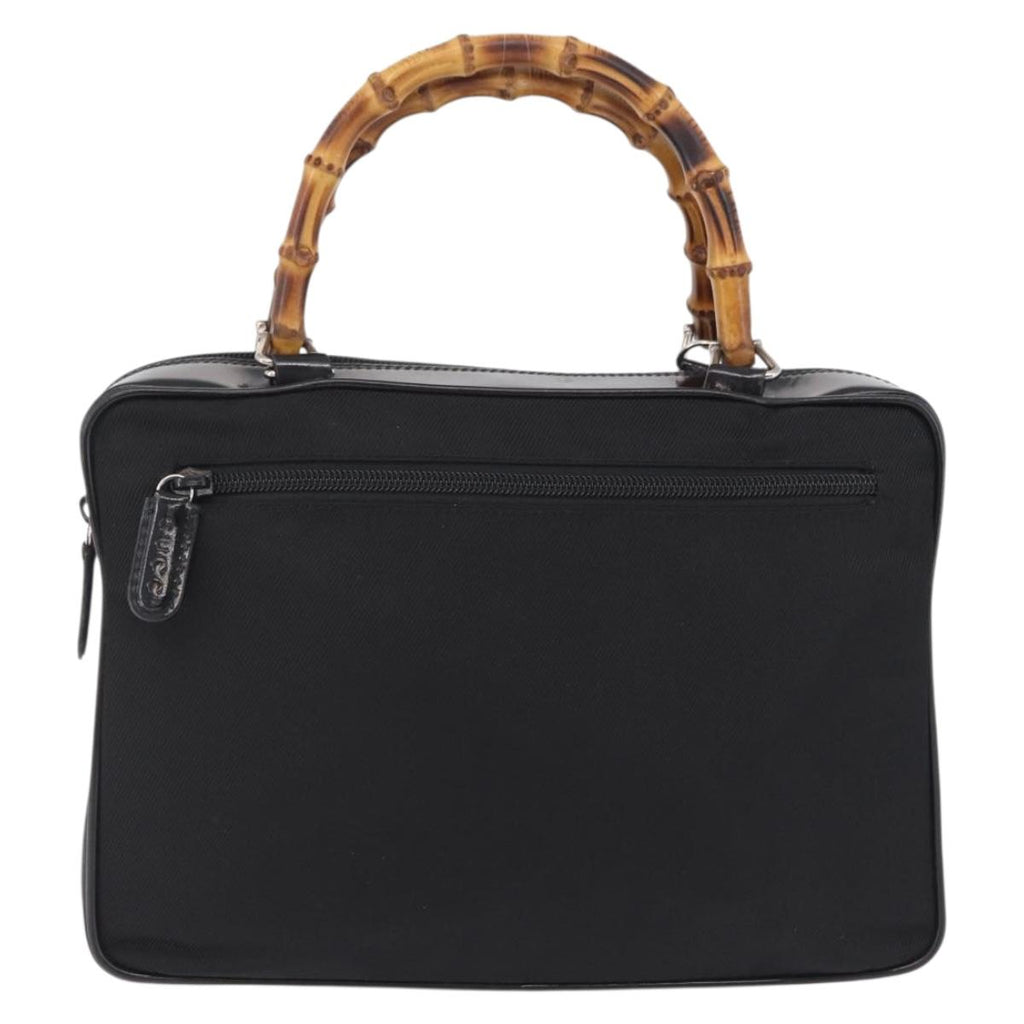 GUCCI Bamboo Hand Bag Nylon Black Silver 000 0538 Auth ep16850