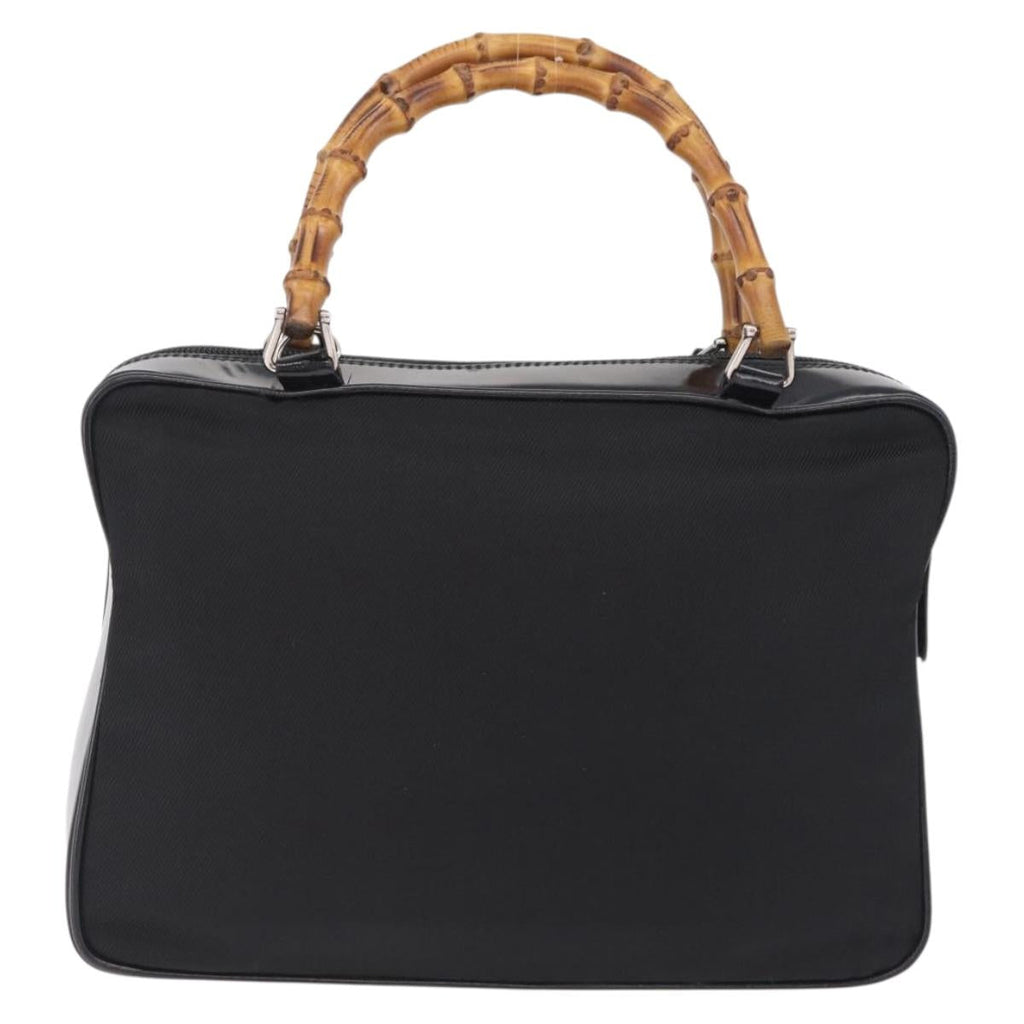 GUCCI Bamboo Hand Bag Nylon Black Silver 000 0538 Auth ep16850