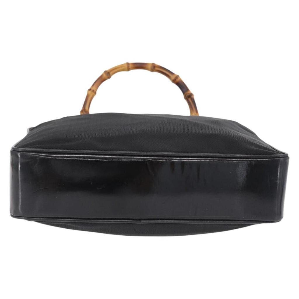 GUCCI Bamboo Hand Bag Nylon Black Silver 000 0538 Auth ep16850