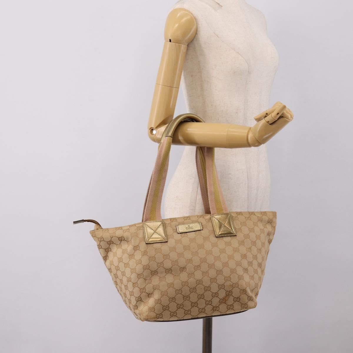 GUCCI GG Canvas Sherry Line Hand Bag Beige Gold 131230 Auth ep16915