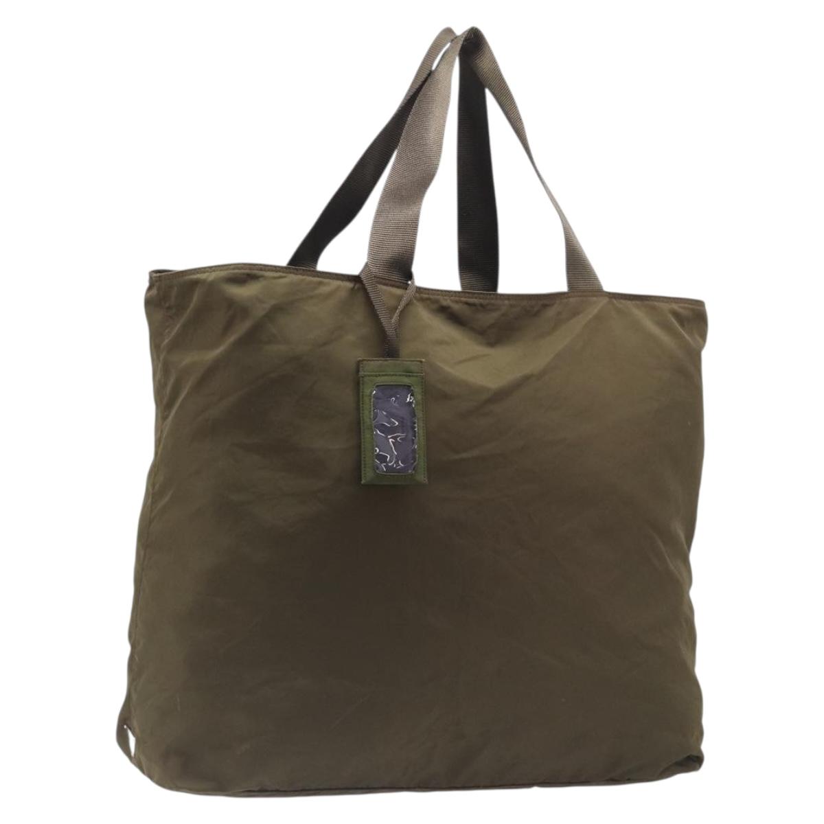 PRADA Boston Bag Nylon Green Silver Auth fm5474