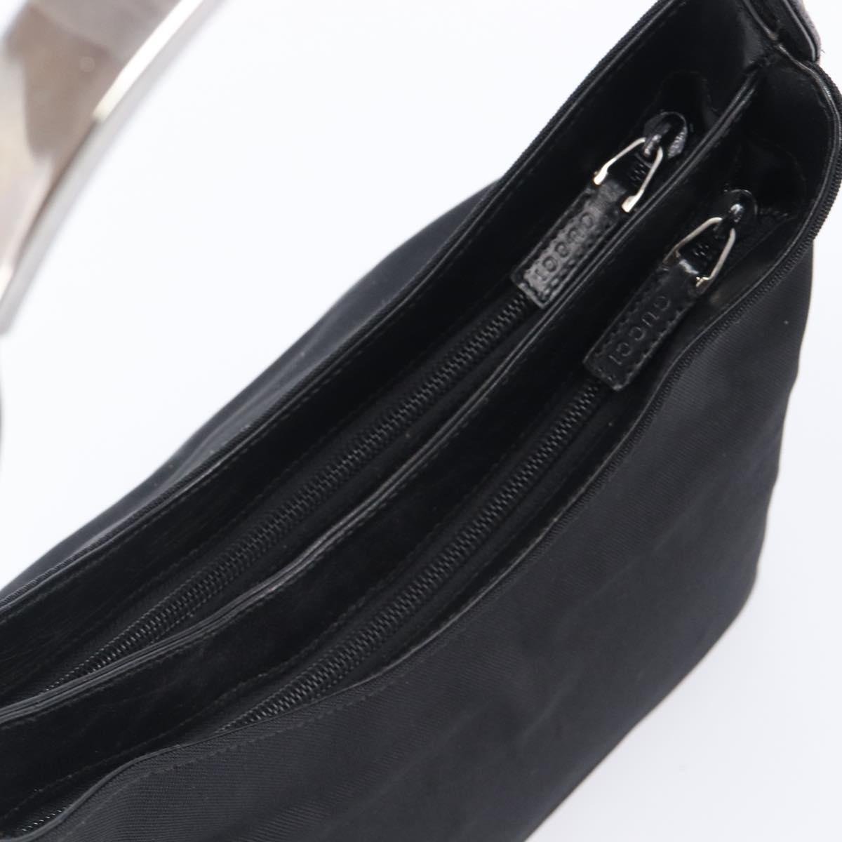 GUCCI Hand Bag Nylon Outlet Black Silver Auth hk4214