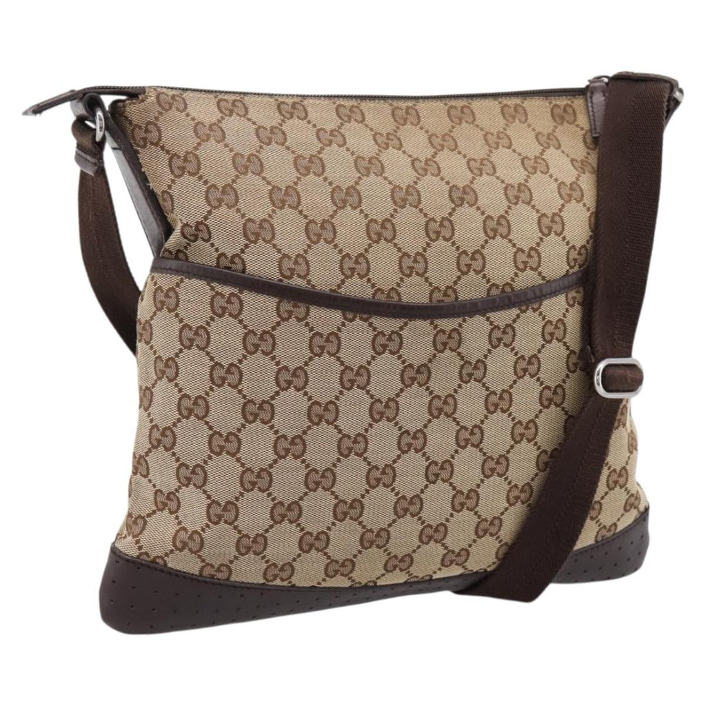 GUCCI GG Canvas Shoulder Bag Beige Silver 145857 Auth hk4220