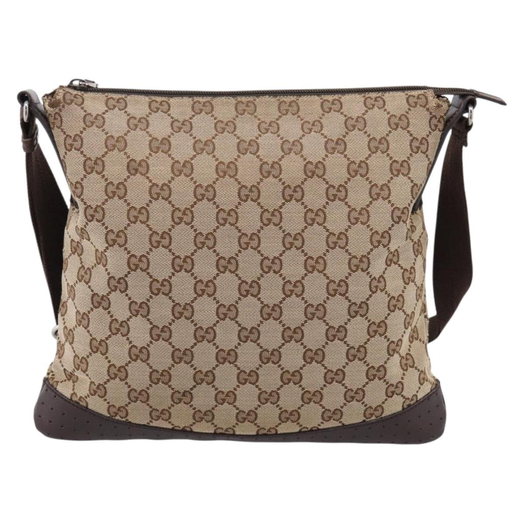 GUCCI GG Canvas Shoulder Bag Beige Silver 145857 Auth hk4220