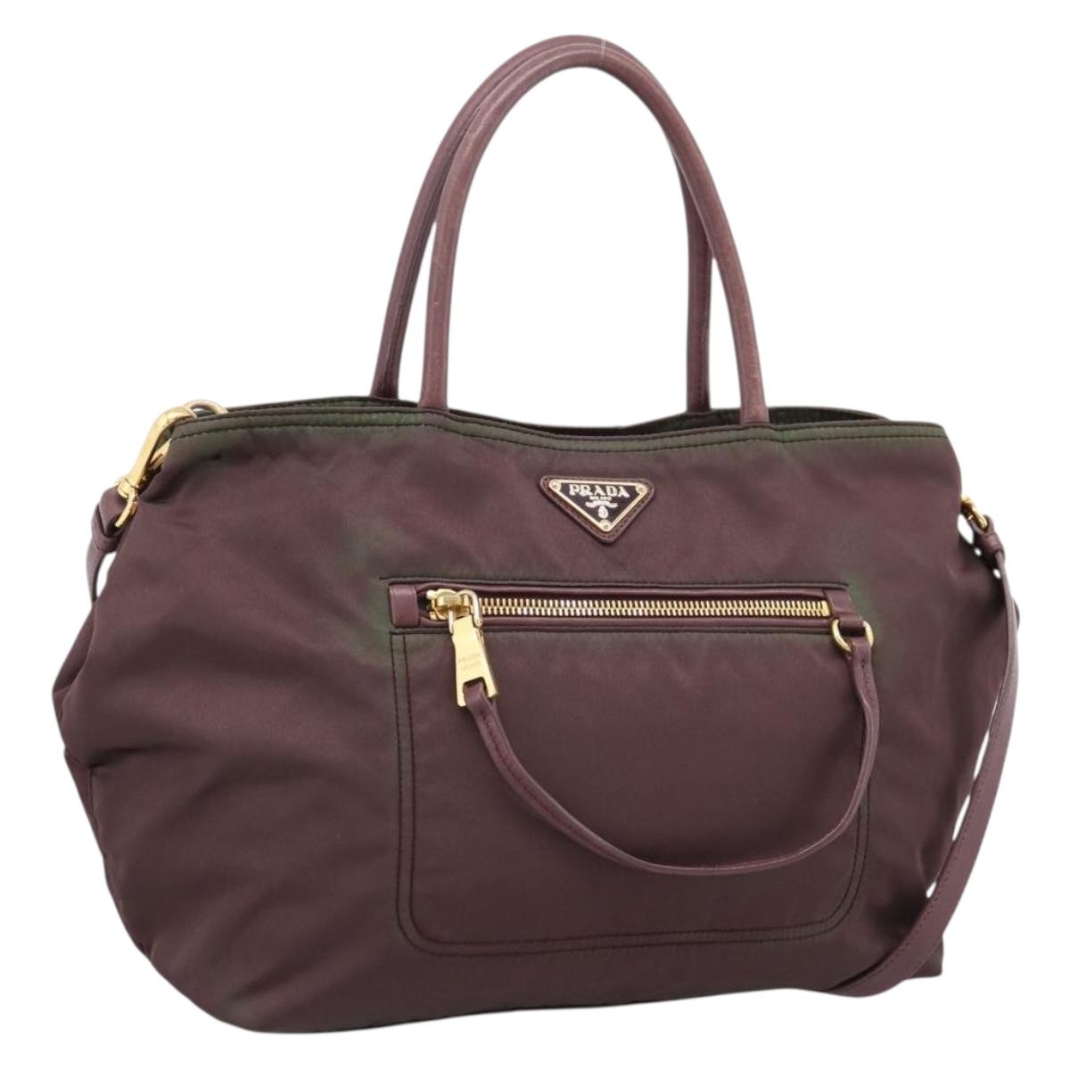 PRADA Tote Bag Nylon 2way Bordeaux Gold Auth hk4230