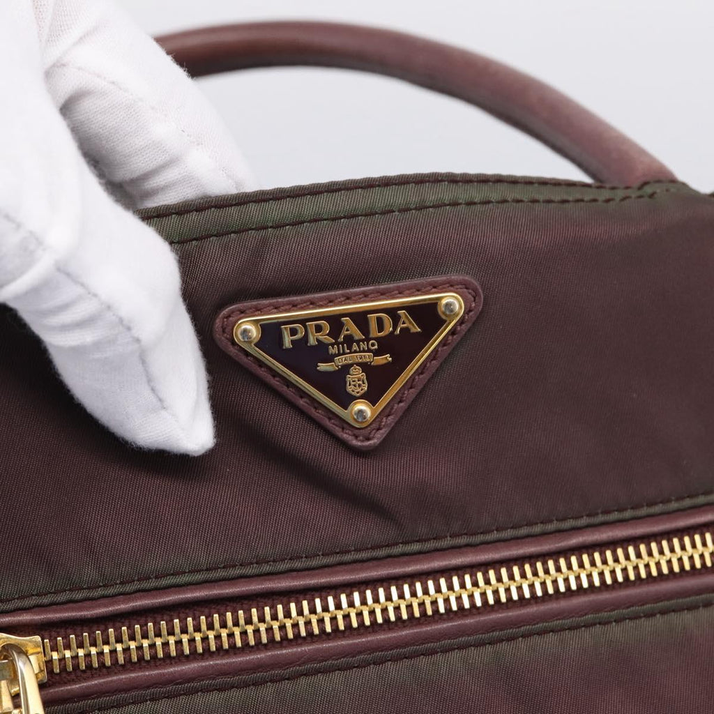 PRADA Tote Bag Nylon 2way Bordeaux Gold Auth hk4230