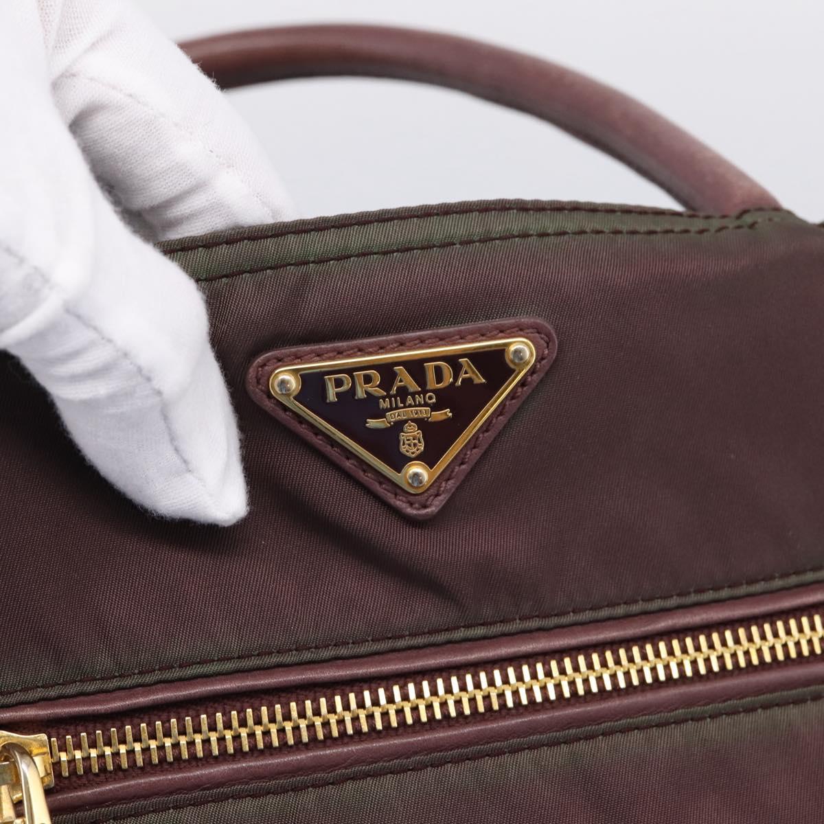 PRADA Tote Bag Nylon 2way Bordeaux Gold Auth hk4230