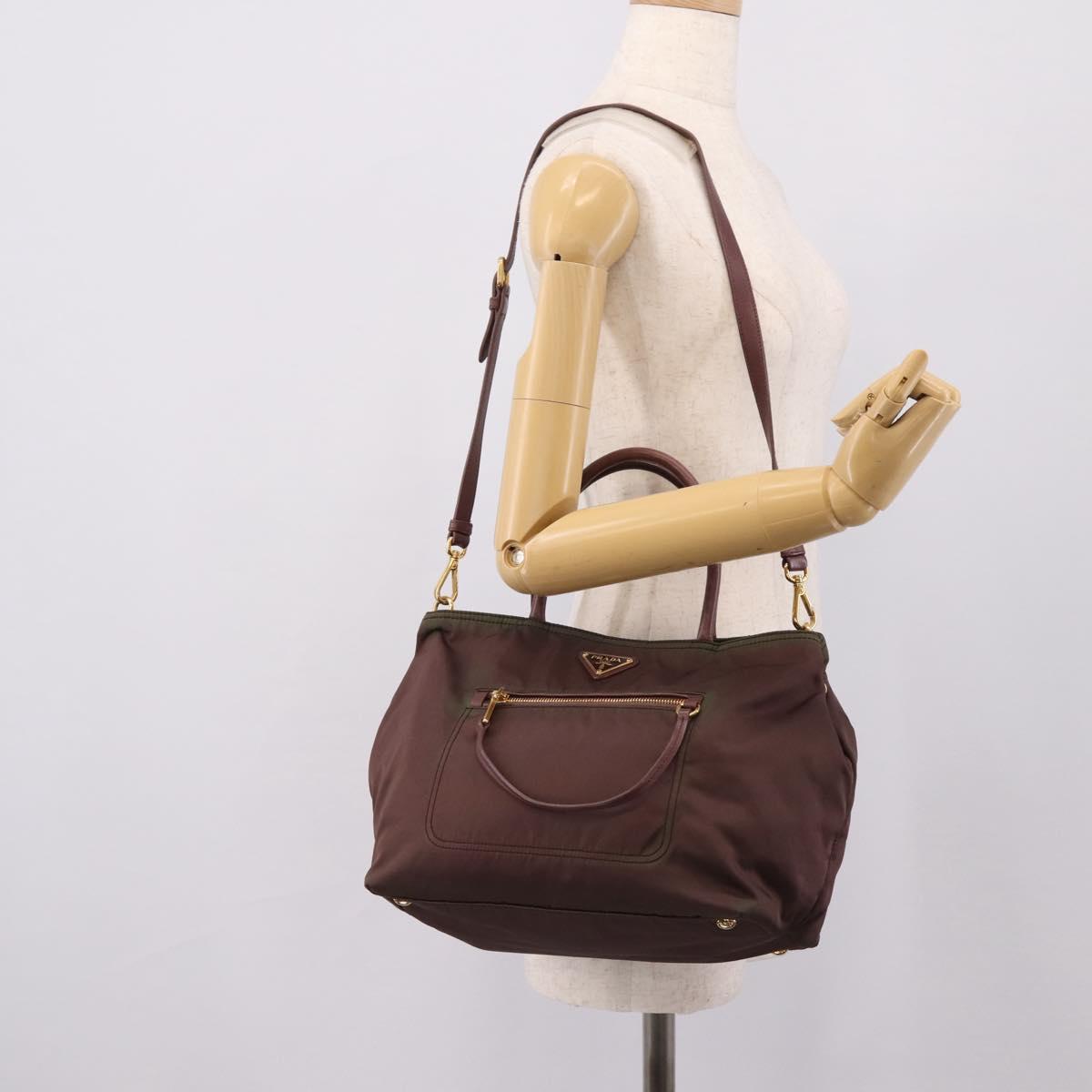 PRADA Tote Bag Nylon 2way Bordeaux Gold Auth hk4230