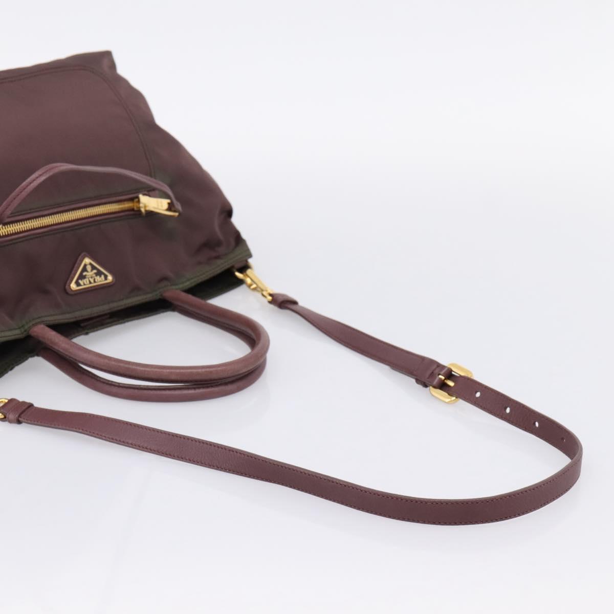 PRADA Tote Bag Nylon 2way Bordeaux Gold Auth hk4230