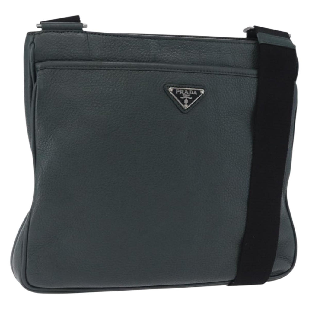PRADA Shoulder Bag Leather Green Silver Auth ka5888V