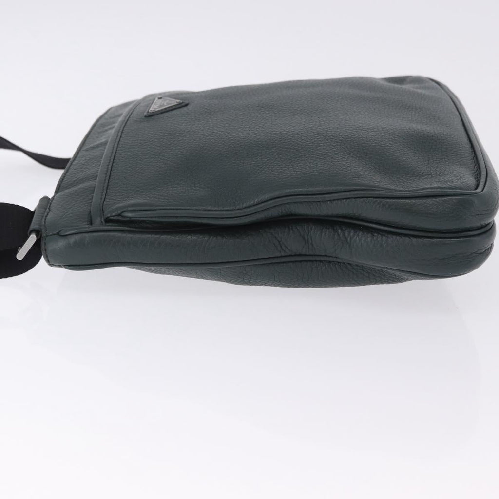 PRADA Shoulder Bag Leather Green Silver Auth ka5888V