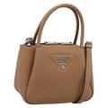 PRADA Hand Bag Leather 2way Beige Silver Auth ka5958SAM