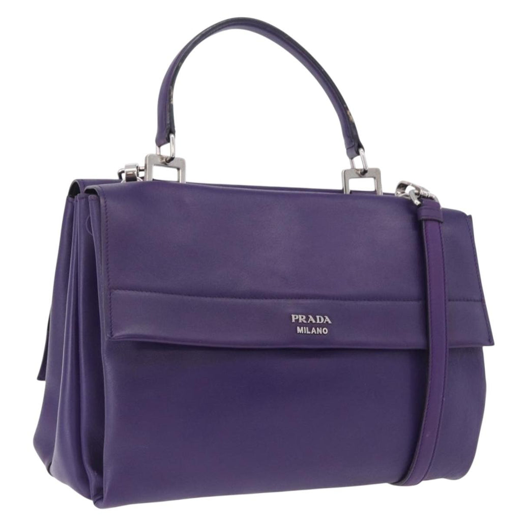 PRADA Hand Bag Leather Purple Silver Auth ka6163