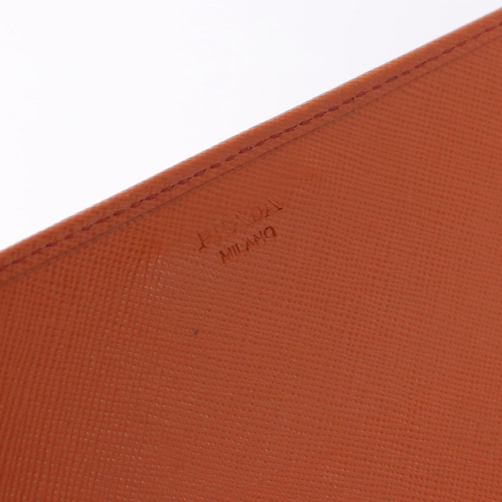PRADA Chain Shoulder Wallet Saffiano Leather Orange Gold Tone Auth ka6249