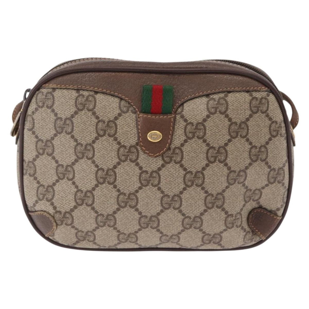GUCCI GG Supreme Web Sherry Line Bag PVC Beige Gold 89 02 066 Auth ka6349