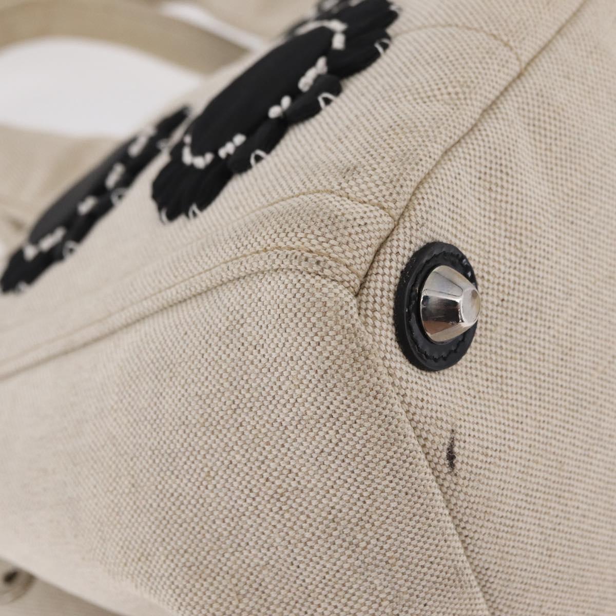 PRADA Canapa MM Hand Bag Canvas Beige Silver Auth ka6542