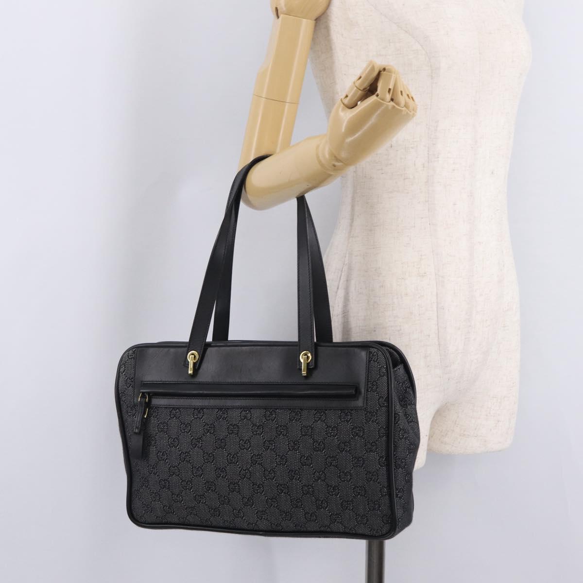 GUCCI GG Canvas Tote Bag Black Gold 92730 Auth ka6548A