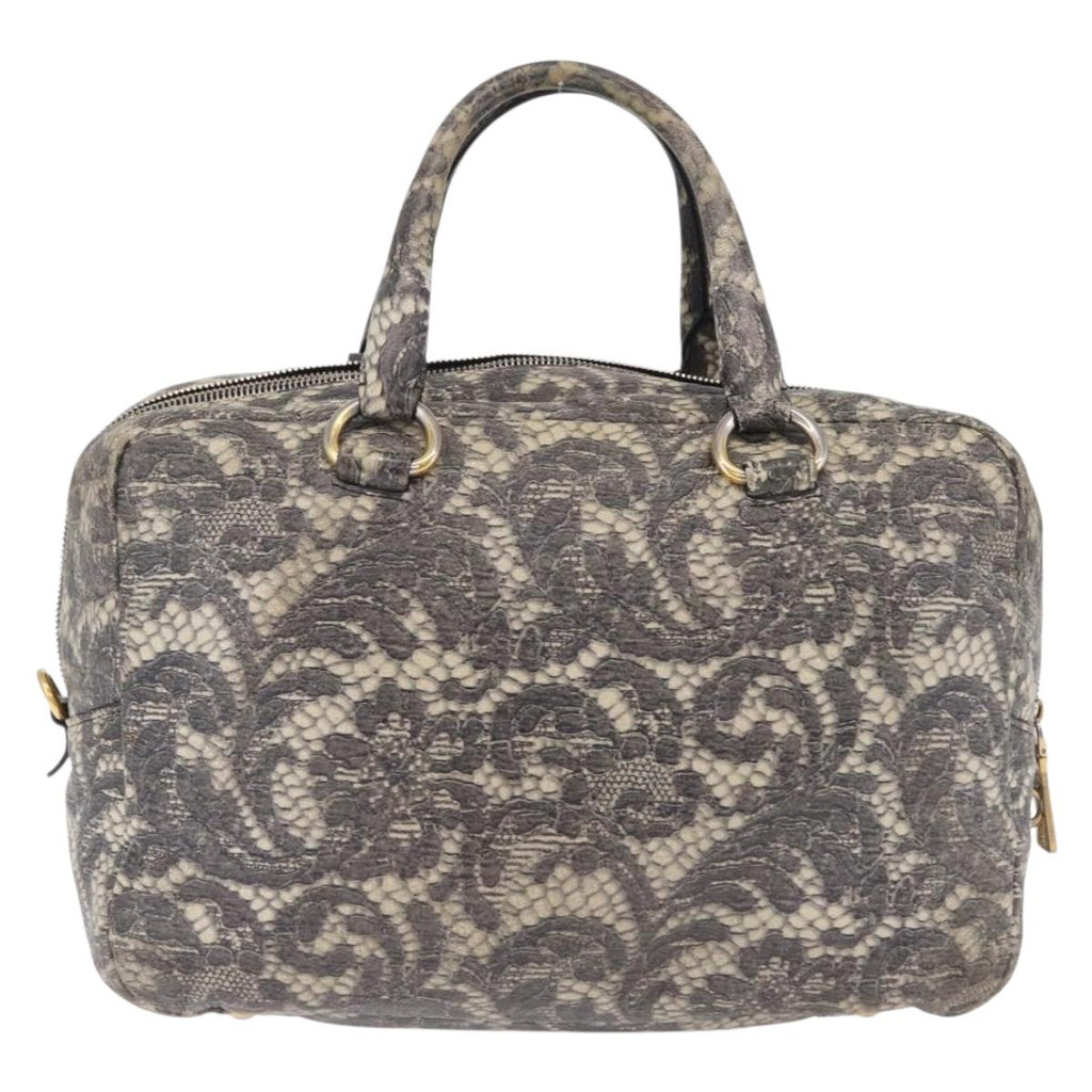 PRADA Hand Bag Leather Gray Gold Auth ka6590V