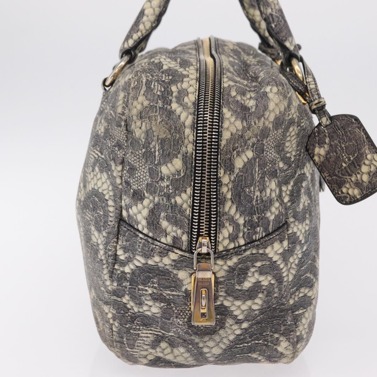 PRADA Hand Bag Leather Gray Gold Auth ka6590V