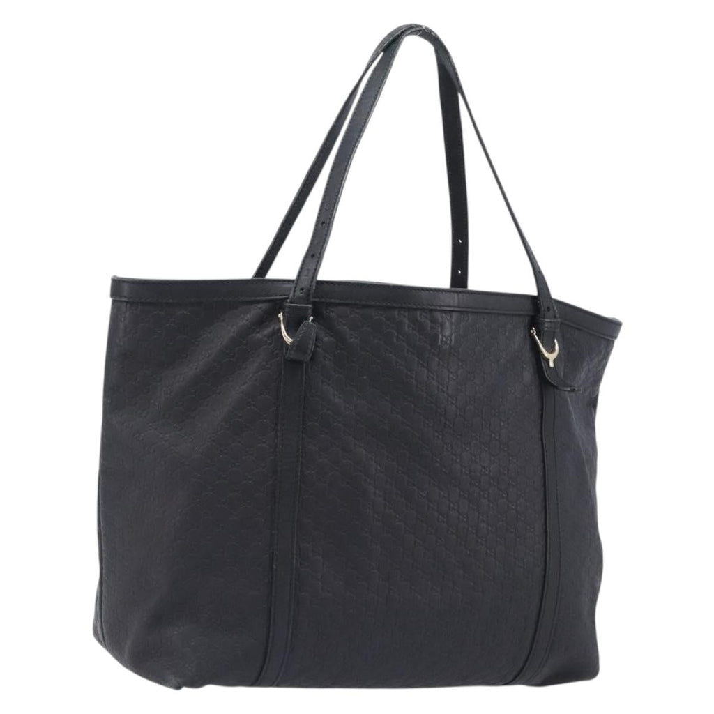 GUCCI Micro GG Canvas Guccissima Tote Bag Leather Black Gold 449647 Auth ka6642