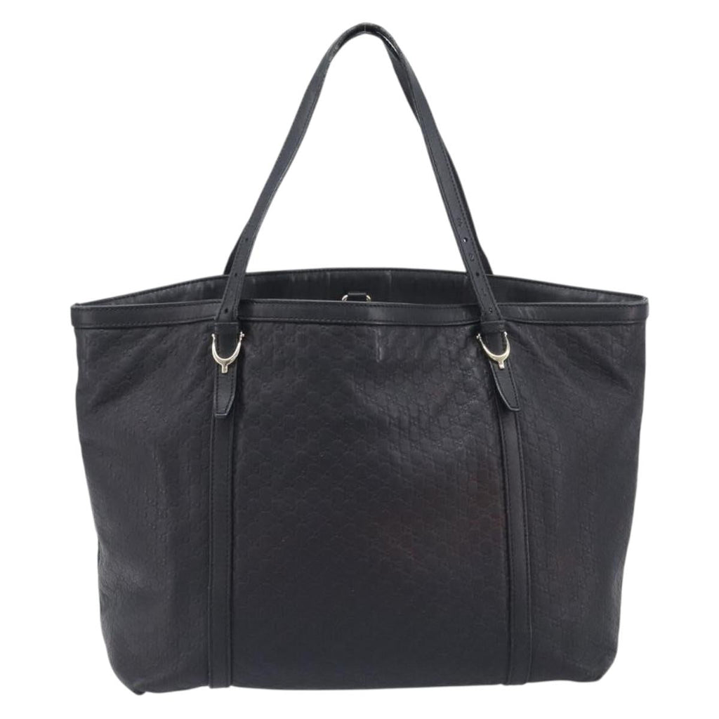 GUCCI Micro GG Canvas Guccissima Tote Bag Leather Black Gold 449647 Auth ka6642