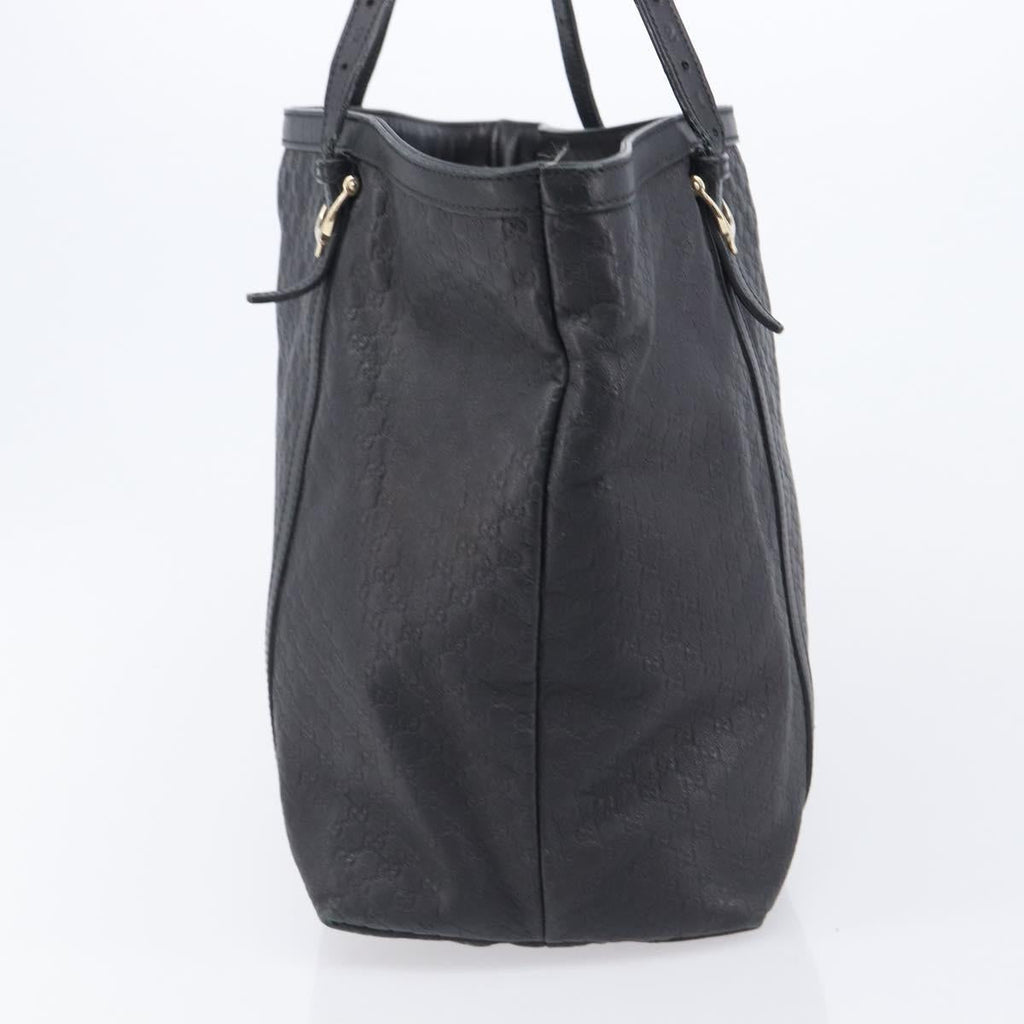 GUCCI Micro GG Canvas Guccissima Tote Bag Leather Black Gold 449647 Auth ka6642