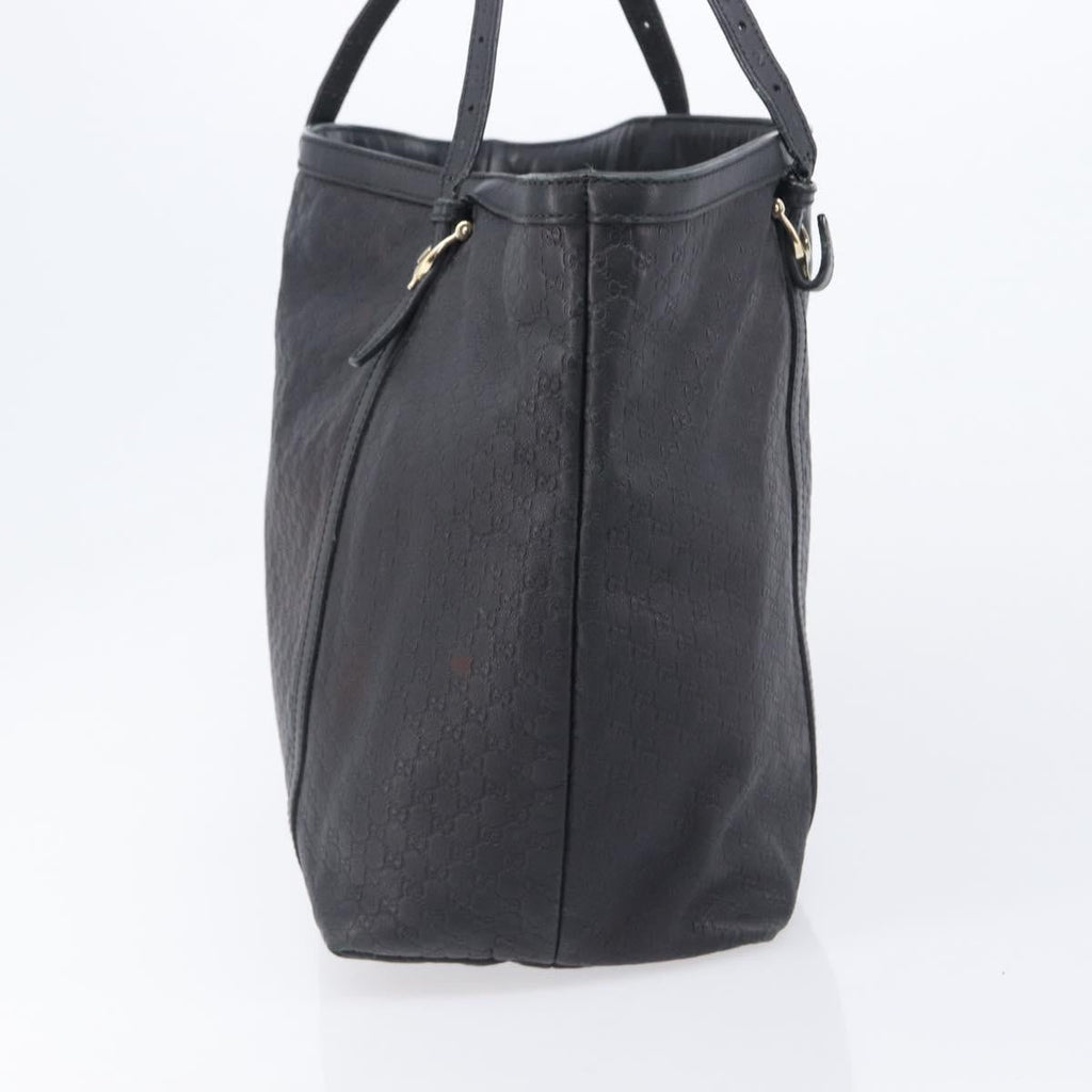 GUCCI Micro GG Canvas Guccissima Tote Bag Leather Black Gold 449647 Auth ka6642