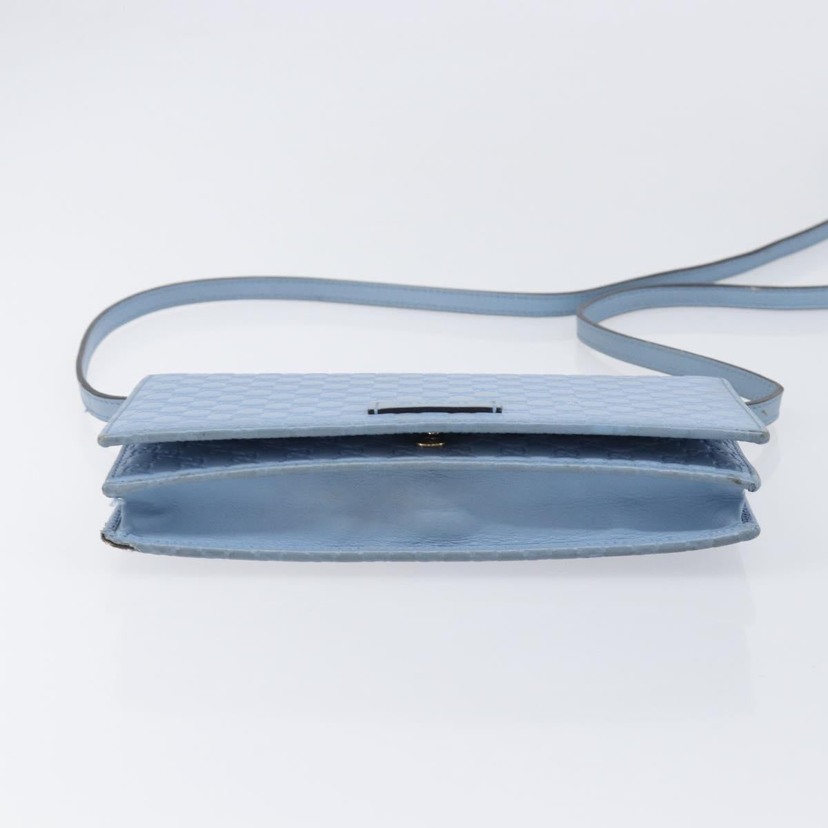 GUCCI Micro GG Canvas Guccissima Shoulder Wallet Leather Blue 466507 Auth ka6660