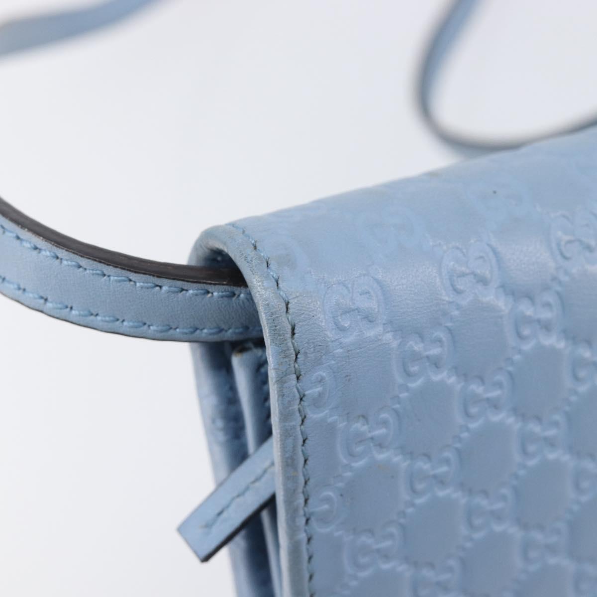 GUCCI Micro GG Canvas Guccissima Shoulder Wallet Leather Blue 466507 Auth ka6660