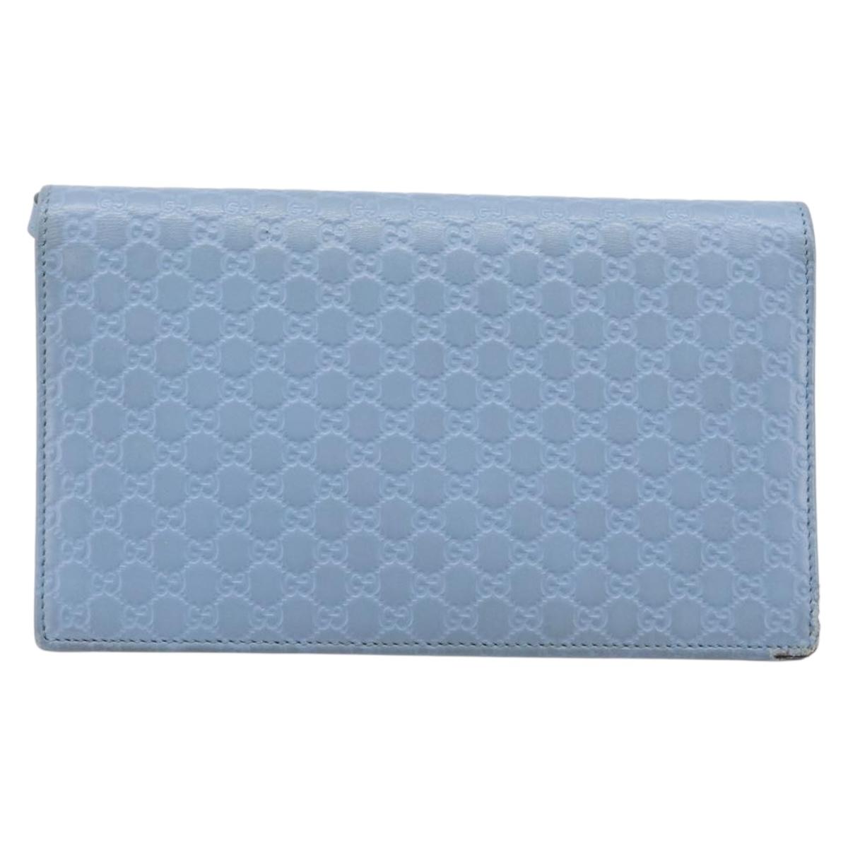 GUCCI Micro GG Canvas Guccissima Shoulder Wallet Leather Blue 466507 Auth ka6660